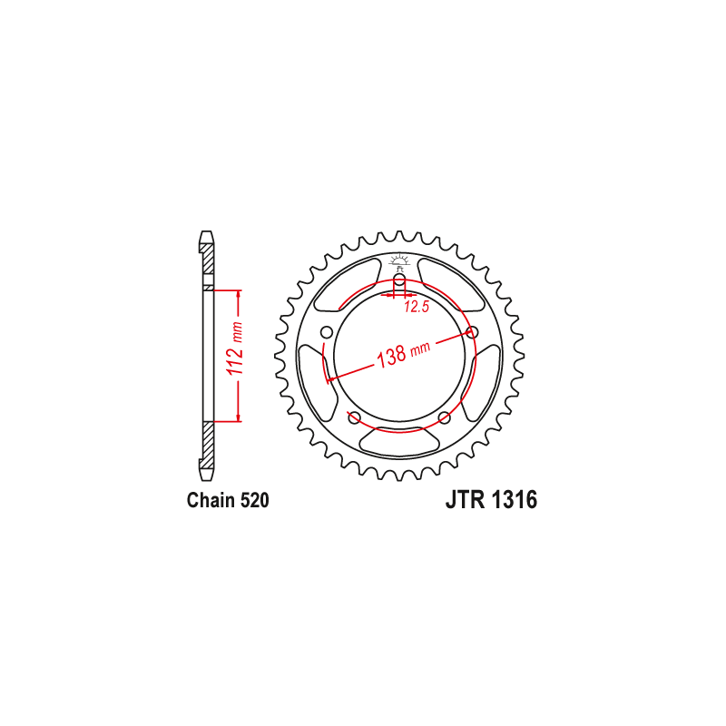 Couronne Moto Acier JT 43 Dents PAS 520 - JTR1316.43