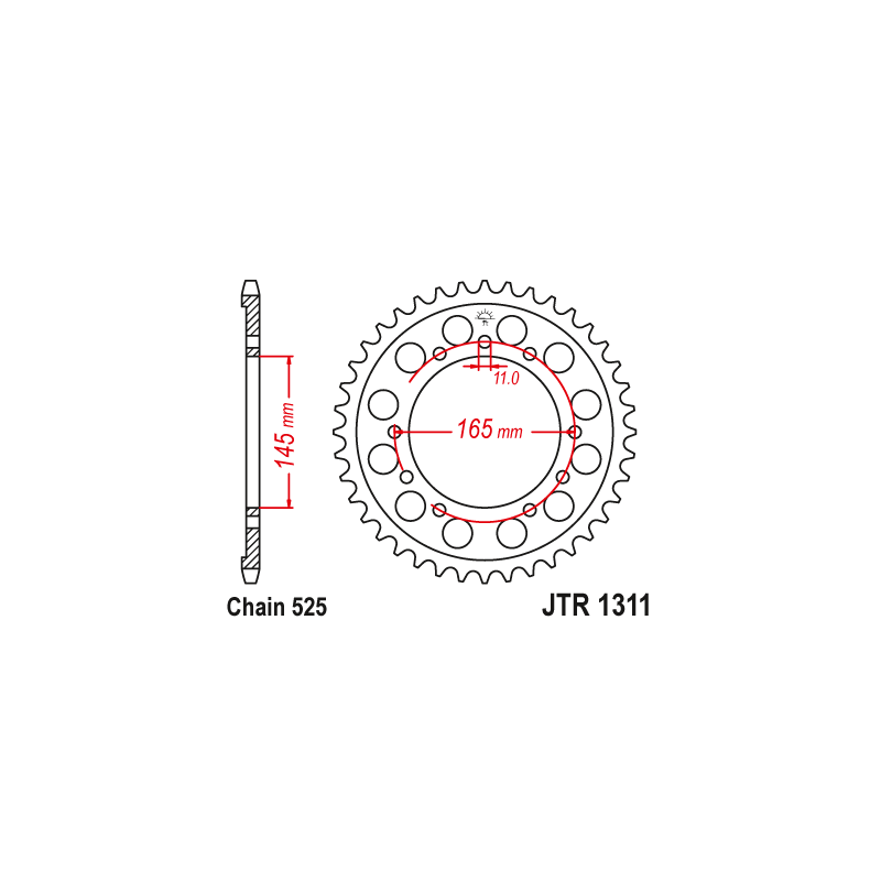 Couronne Moto Acier JT 45 Dents PAS 525 Argent - JTR1311.45