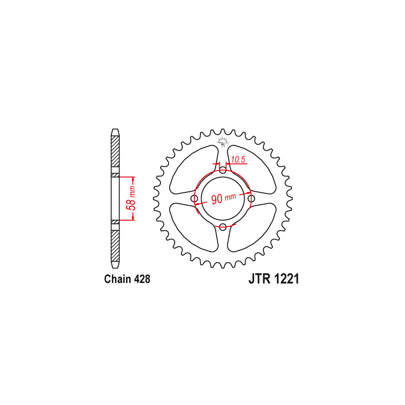 Couronne Moto Acier JT 44 Dents PAS 428 Argent - JTR1221.44