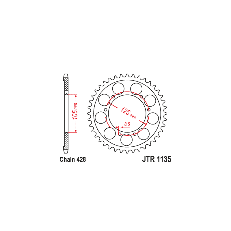 Couronne Moto Acier JT 69 Dents PAS 428 - JTR1135.69