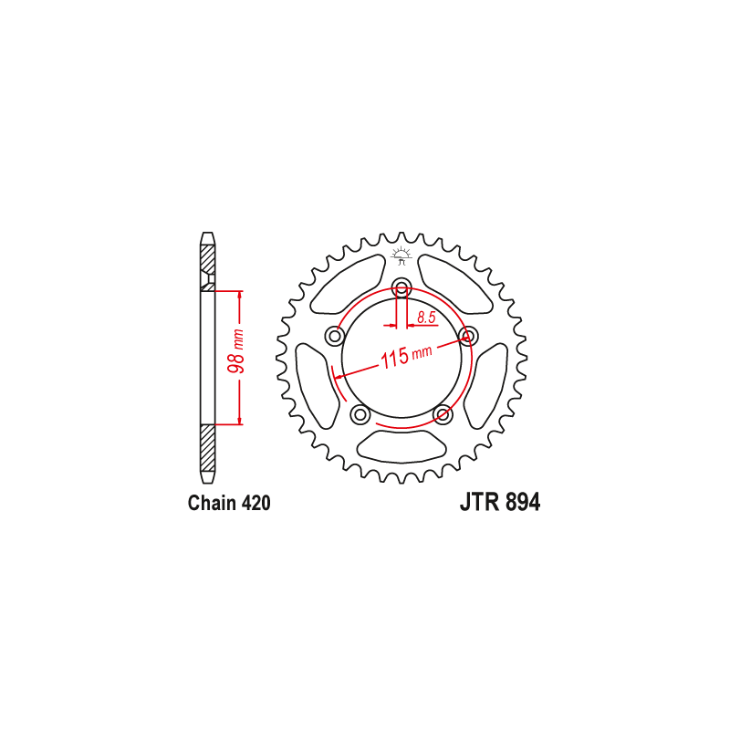 Couronne Moto Aluminium JT 48 Dents PAS 420 Noir - JTA894.48BLK