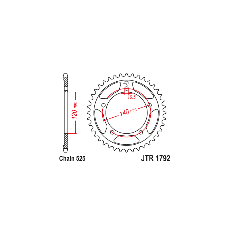 Couronne Moto Aluminium JT 43 Dents PAS 525 Noir - JTA1792.43BLK