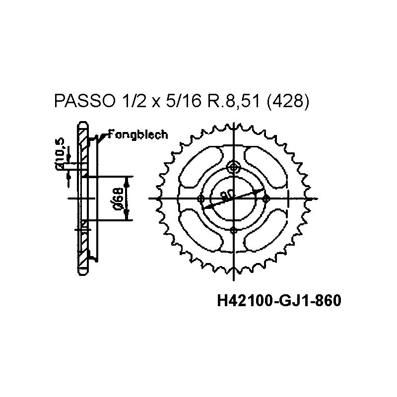 Couronne Moto Acier BST Moto 45 Dents PAS 428 - 95R24145