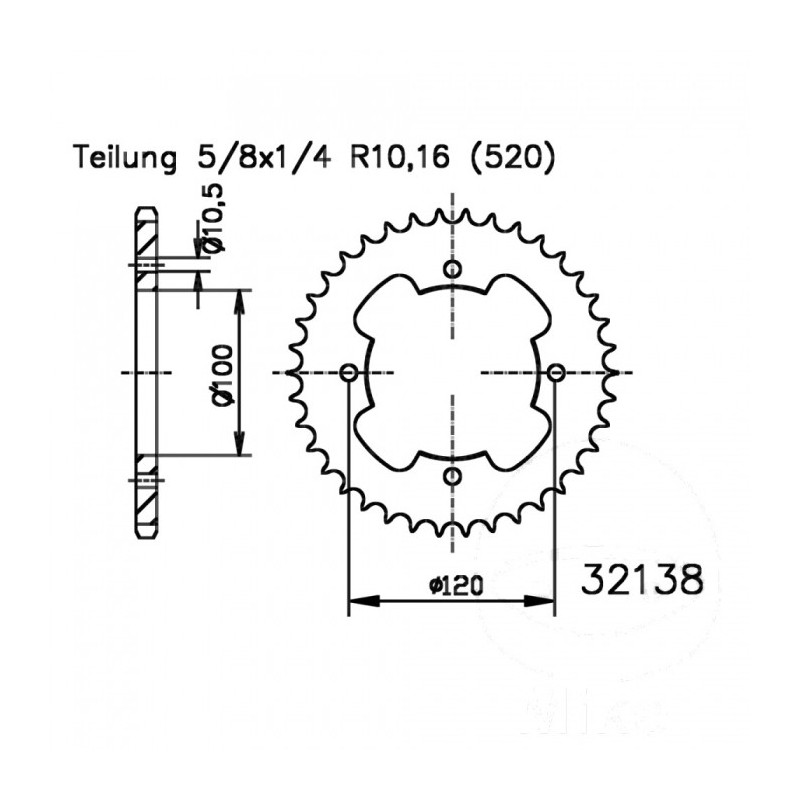 Couronne Moto Acier Esjot 32 Dents PAS 520 - 50-32138-32