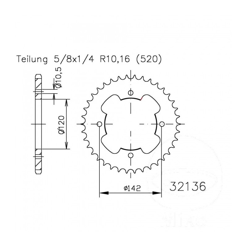 Couronne Moto Acier Esjot 38 Dents PAS 520 Noir - 50-32136-38