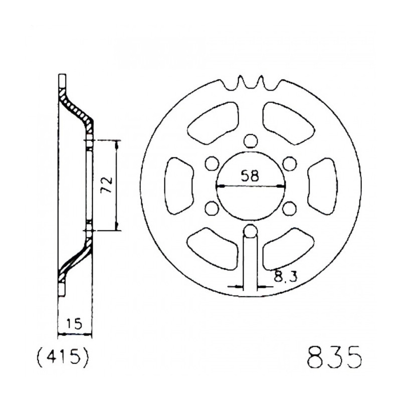 Couronne Moto Acier Esjot 47 Dents PAS 415 Noir - 20-0835-47