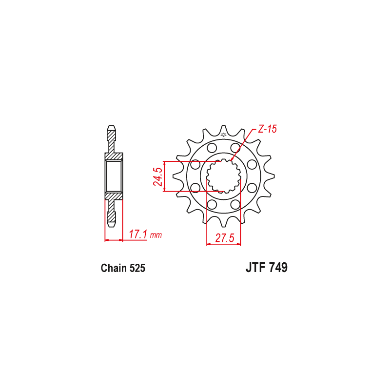 Pignon Moto Acier 16 Dents PAS 525 JT Sprockets - JTF749.16