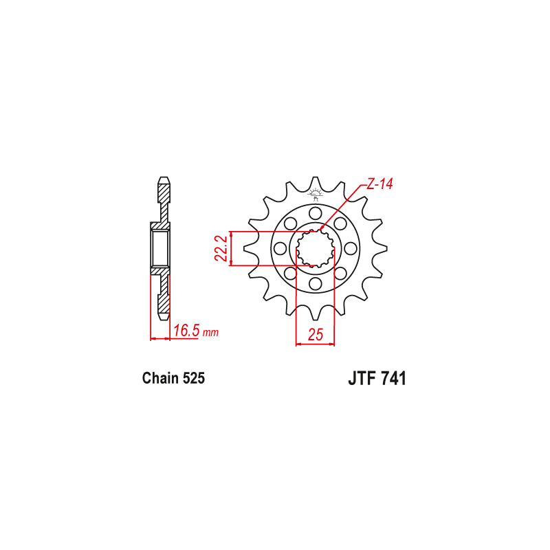 Pignon Moto Acier 15 Dents PAS 525 JT Sprockets - JTF741.15