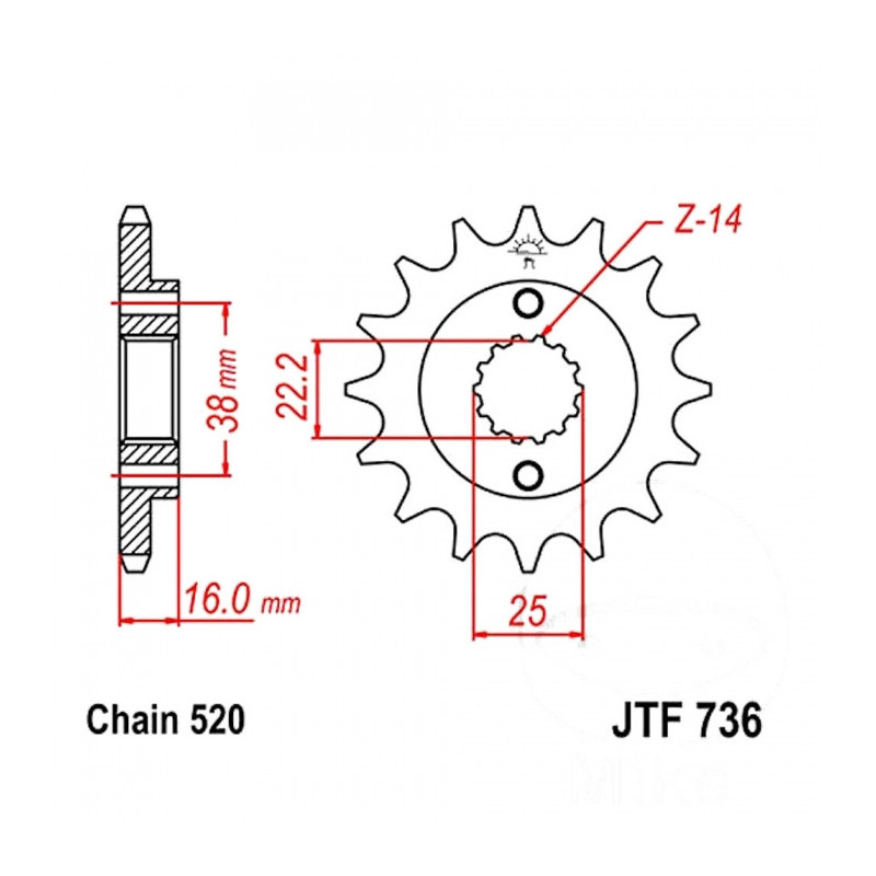 Pignon Moto Acier 14 Dents PAS 520 JT Sprockets - JTF736.14