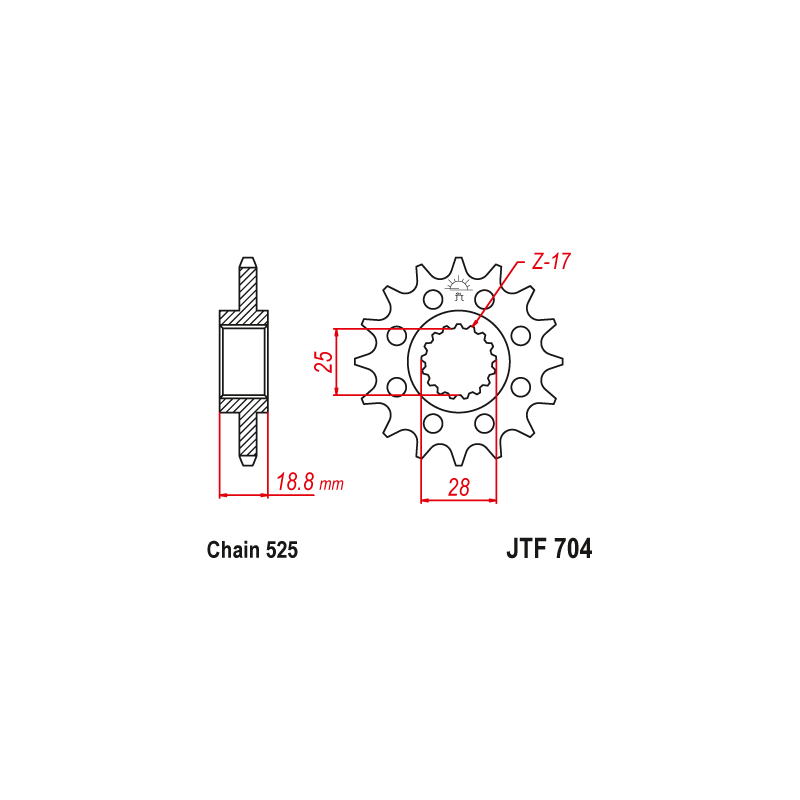 Pignon Moto Acier 17 Dents PAS 525 JT Sprockets - JTF704.17