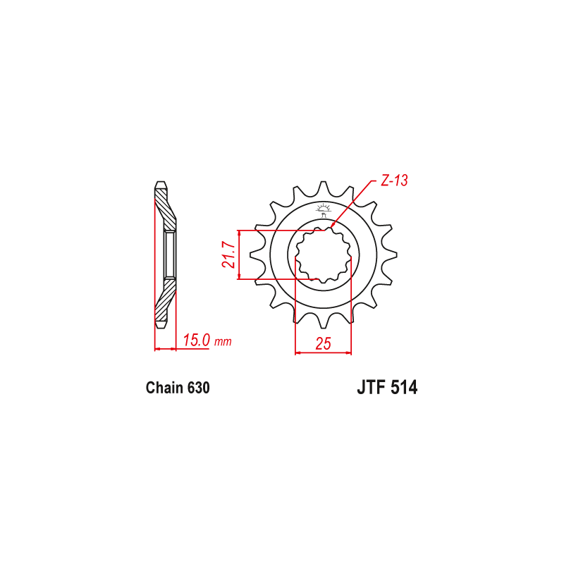 Pignon Moto Acier 15 Dents PAS 630 JT Sprockets - JTF514.15