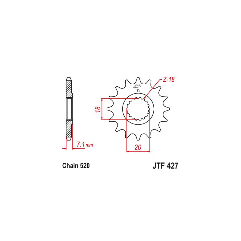 Pignon Moto Acier 14 Dents PAS 520 JT Sprockets - JTF427.14