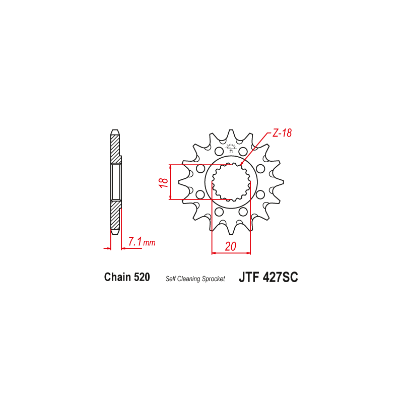 Pignon Moto Acier 12 Dents PAS 520  JT Sprockets - JTF427.12SC