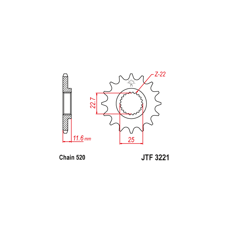 Pignon Moto Acier 12 Dents PAS 520 JT Sprockets - JTF3221.12