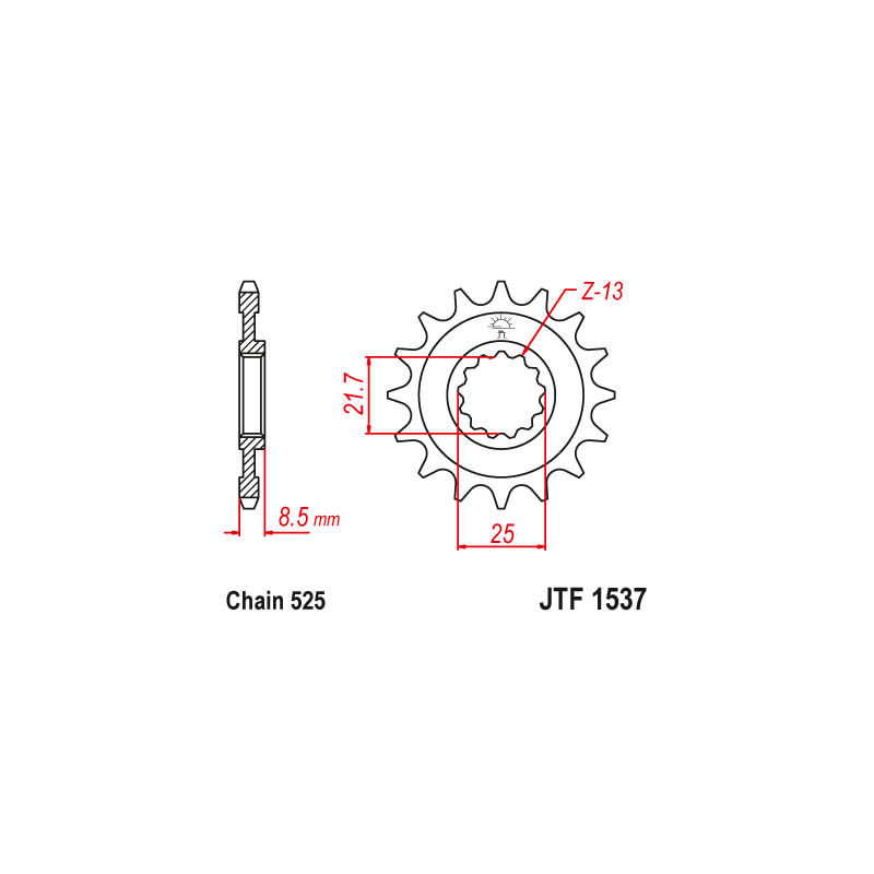 Pignon Moto Acier 17 Dents PAS 525 JT Sprockets - JTF1537.17