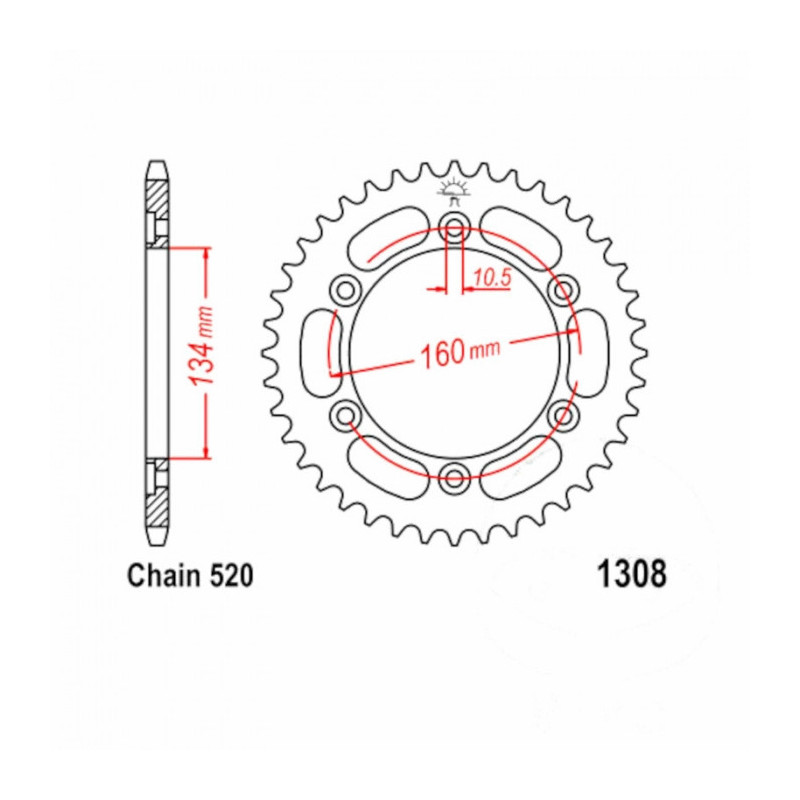 Couronne Moto Acier 45 Dents PAS 520 JT Sprockets - JTR1308.45