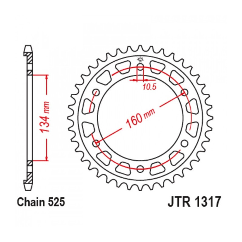 Couronne Moto Acier 40 Dents PAS 525 JT Sprockets - JTR1317.40