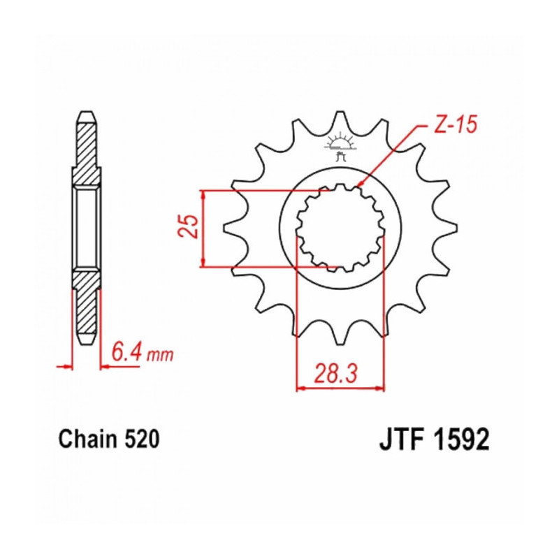 Pignon Moto Acier 14 Dents PAS 520 JT Sprockets - JTF1592.14