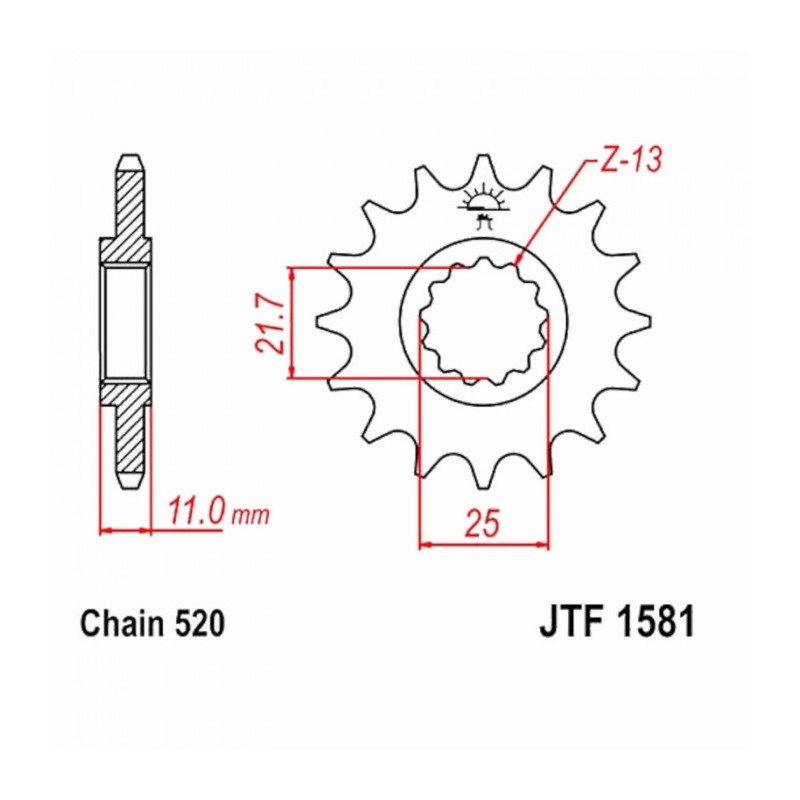 Pignon Moto Acier 14 Dents PAS 520 JT Sprockets - JTF1581.14