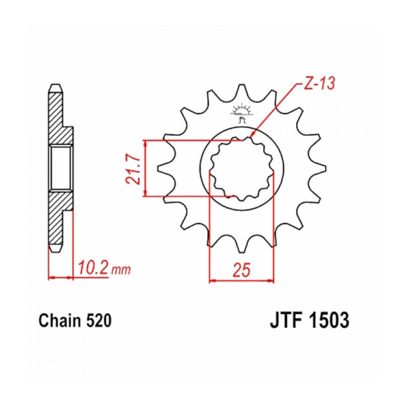 Pignon Moto Acier 12 Dents PAS 520 JT Sprockets - JTF1503.12