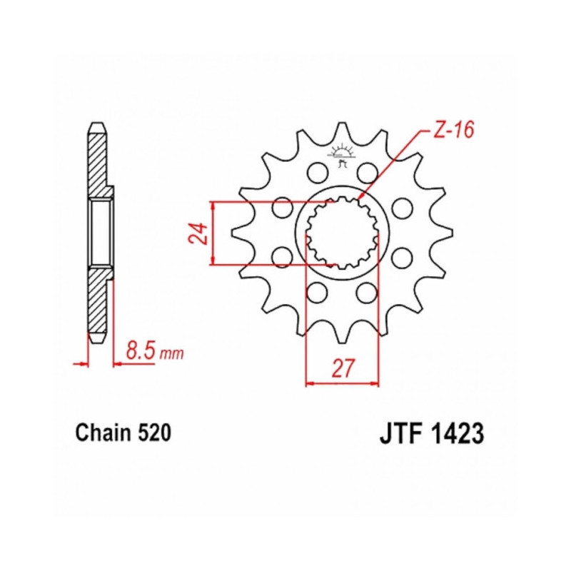 Pignon Moto Acier Racing 16 Dents PAS 520 JT Sprockets - JTF1423.16