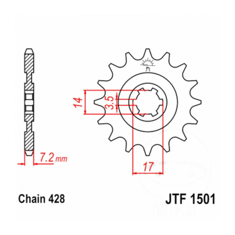 Pignon Moto Acier 12 Dents PAS 428 JT Sprockets KAWASAKI KLT110 84-86 / KLF110 87-88