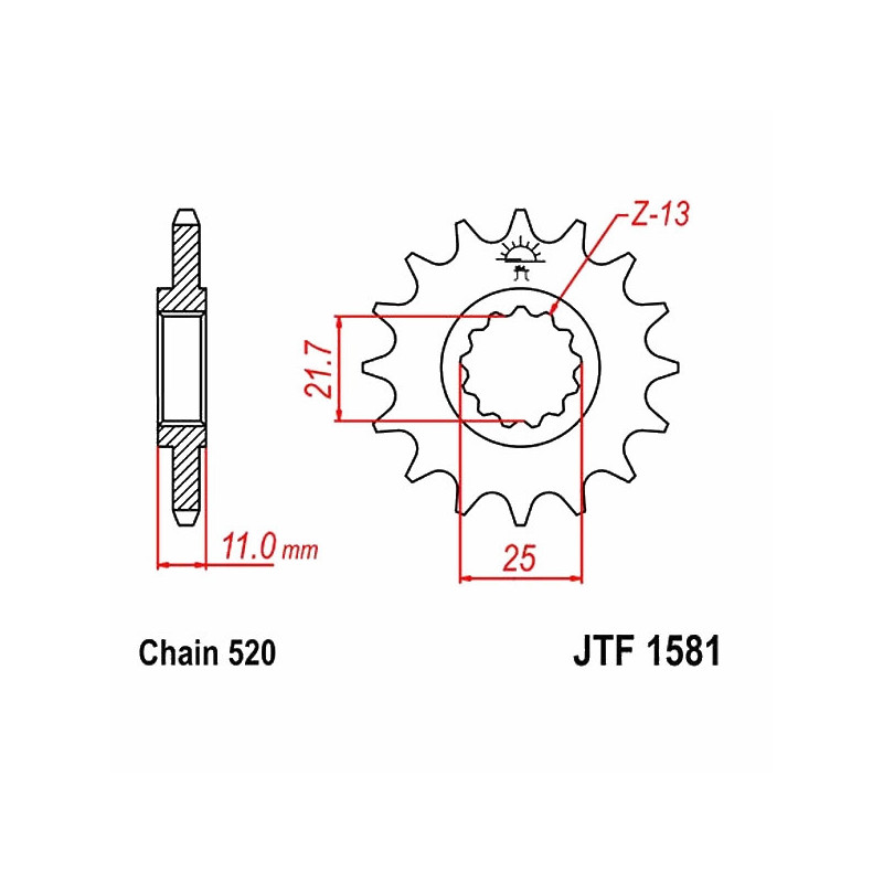 Pignon Moto Acier 17 Dents PAS 520 JT Sprockets - JTF1581.17