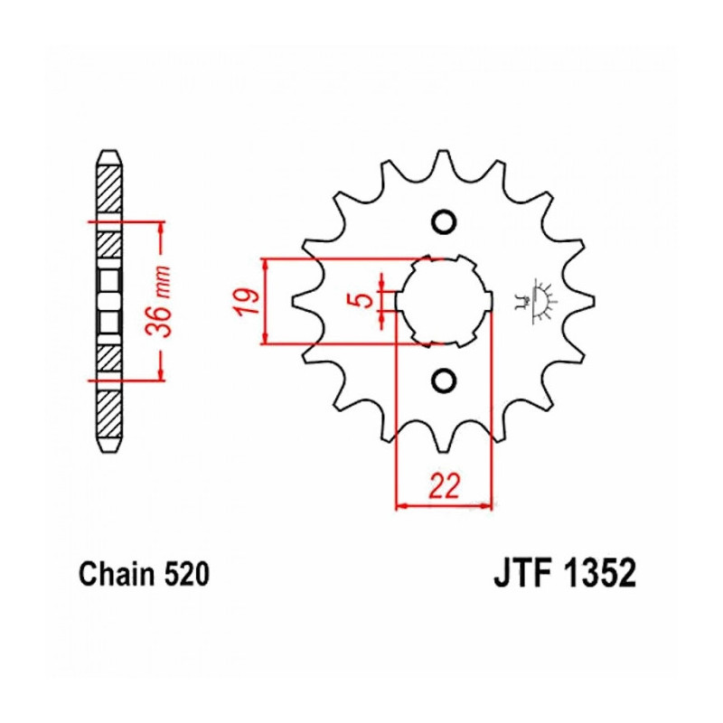 Pignon Moto Acier 13 Dents PAS 520 JT Sprockets - JTF1352.13