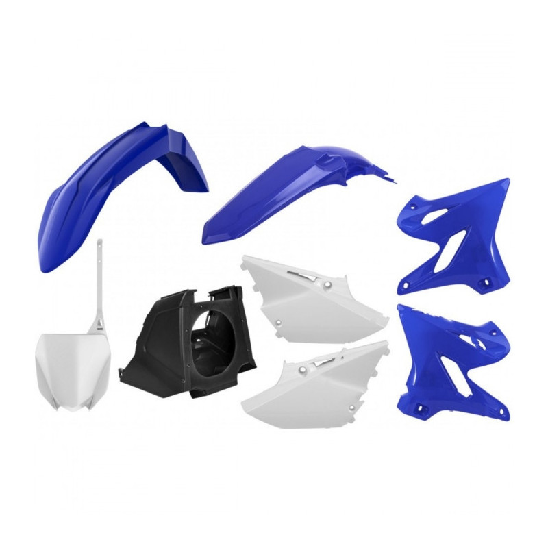 Kit Plastiques Complet Moto MX Polisport Bleu Y98/Blanc/ Noir Restyle 22'  Yamaha YZ 125 02-17